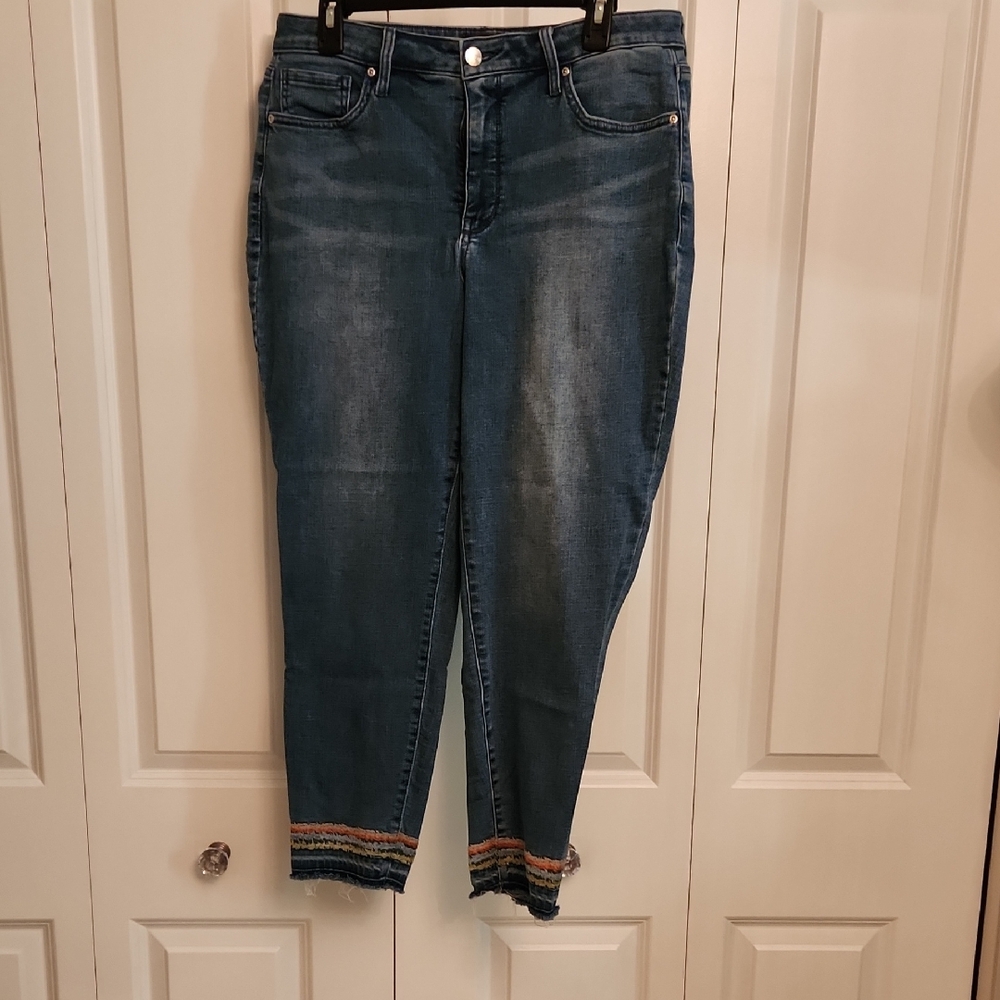 NYDJ Blue Ami Skinny Ankle Jeans with Embroidered Hem